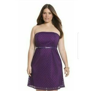 Lane Bryant Purple Eyelet Overlay Dress *NO BELT*